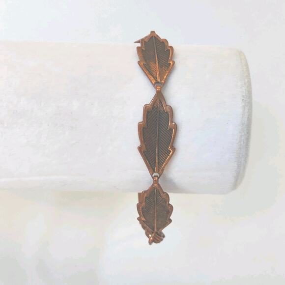 Copper Leaf Link Style Bracelet Clamp Style Clasp Approx. 7" Mid Century Vtg - Picture 1 of 6
